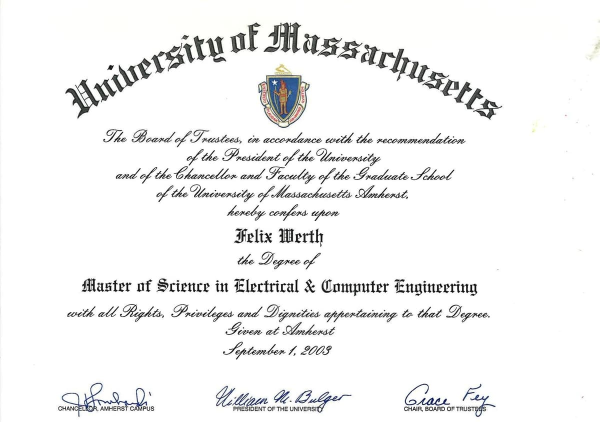 M.S. Diploma - University of Massachusetts Amherst