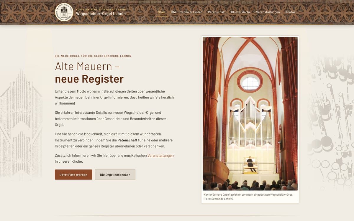 Wegscheider-Orgel Lehnin - website of the organ project